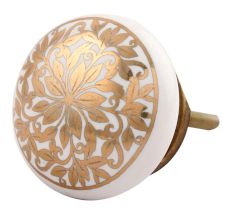 Golden Ornamental Flower Flat Ceramic Cabinet Knob